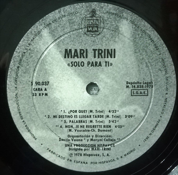 Mari Trini : Solo Para Ti (LP, Album, Gat)