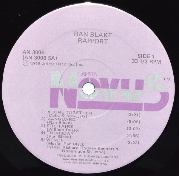 Ran Blake : Rapport (LP, Album)