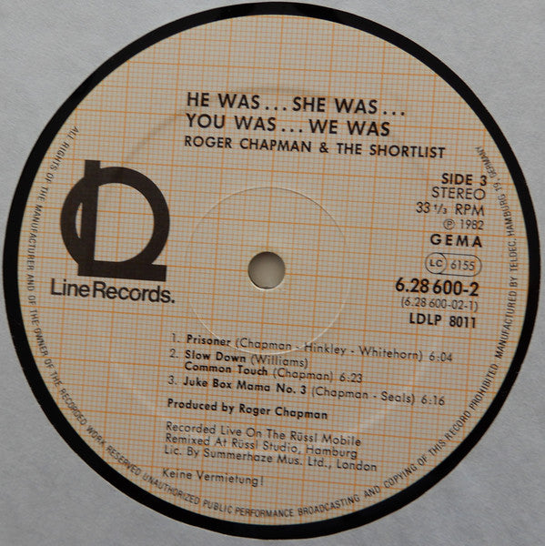 Roger Chapman And The Shortlist : He Was… She Was… You Was… We Was… (2xLP, Album)