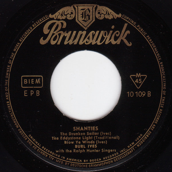 Burl Ives With Ralph Hunter Choir : Shanties (7", EP)