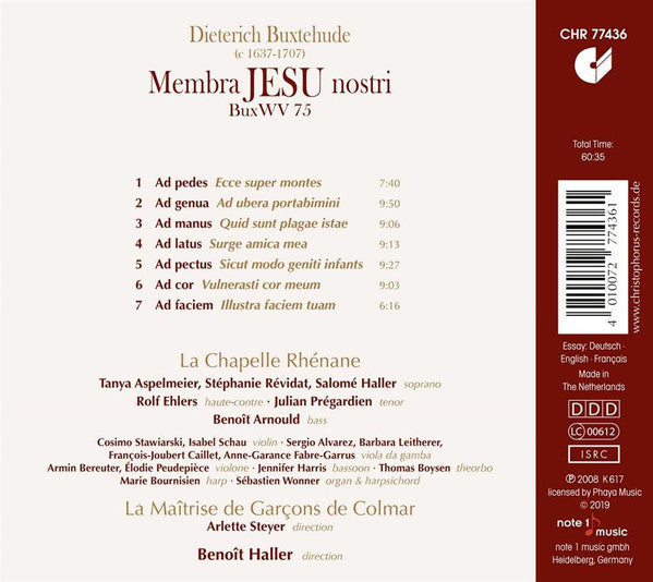 Dieterich Buxtehude - Maîtrise De Garçons De Colmar, La Chapelle Rhénane, Benoit Haller : Membra Jesu Nostri (CD, RE)