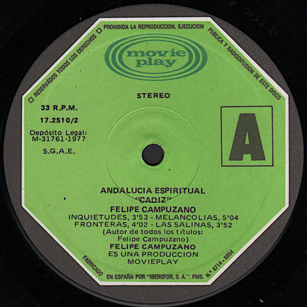 Felipe Campuzano : Andalucía Espiritual Vol. 1 - Cádiz (LP, Album, Gat)