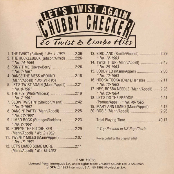 Chubby Checker : Let's Twist Again (20 Twist & Limbo Hits) (CD, Comp)