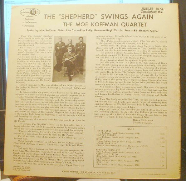Moe Koffman Quartet* : The "Shepherd" Swings Again (LP, Album, Mono, RE)