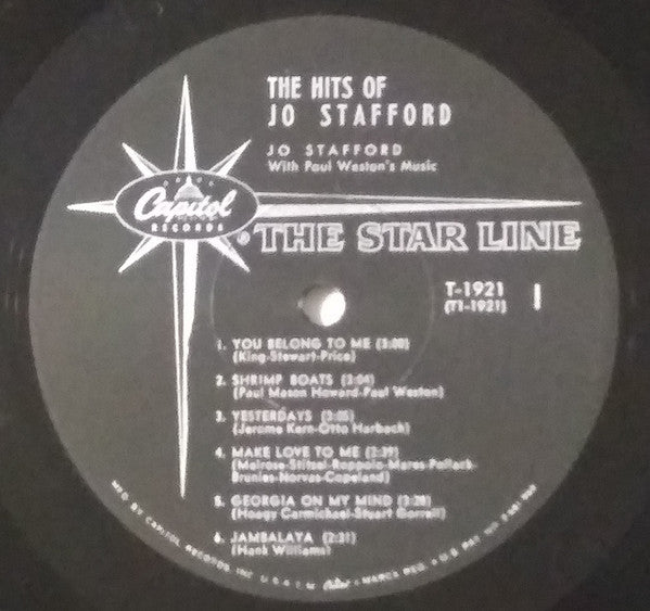 Jo Stafford : The Hits Of Jo Stafford (LP, Album, Mono)