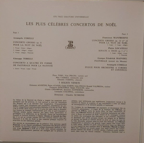Arcangelo Corelli, Giuseppe Torelli, Francesco Manfredini, Pietro Antonio Locatelli, Georg Friedrich Händel, I Solisti Veneti, Claudio Scimone : Les Plus Celebres Concertos De Noel (LP, Pur)