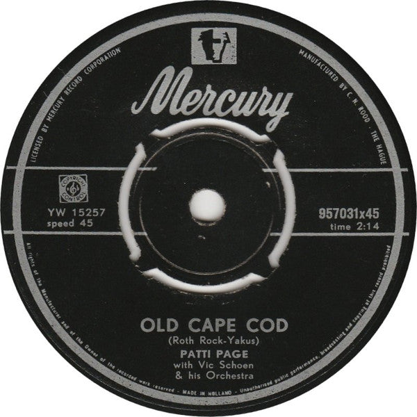 Patti Page : Old Cape Cod / Wondering (7", Single)