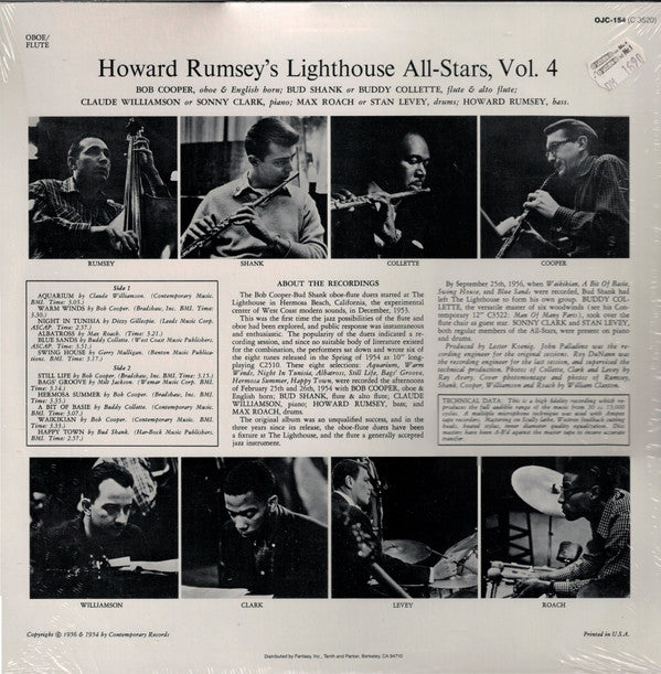 Howard Rumsey's Lighthouse All-Stars : Volume 4, Oboe/Flute (LP, Album, Mono, RE)