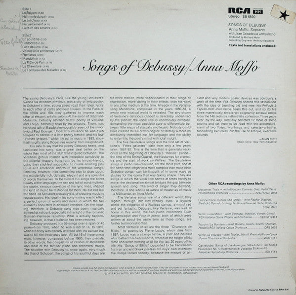 Anna Moffo, Jean Casadesus : Songs Of Debussy (LP, Album)