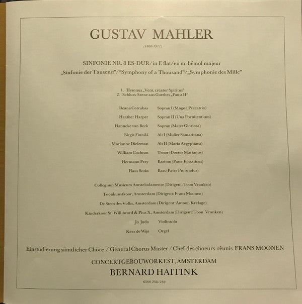 Gustav Mahler - Concertgebouworkest Conducted By Bernard Haitink : Sinfonie Nr. 8, "Sinfonie Der Tausend" (Box + 2xLP)