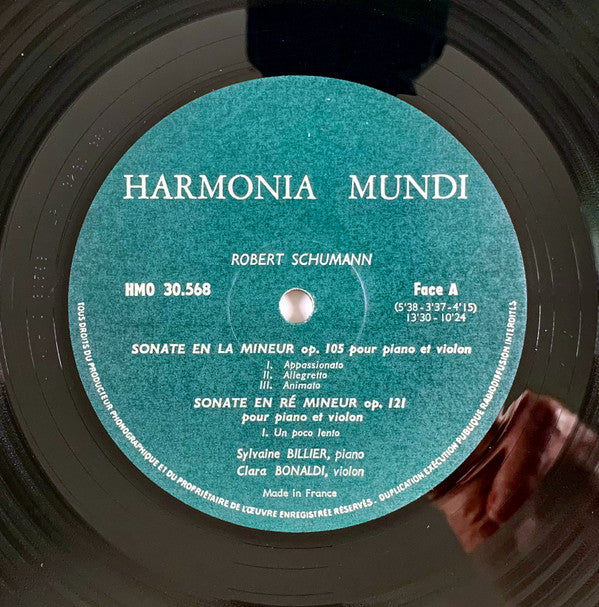 Robert Schumann / Sylvaine Billier, Clara Bonaldi : Sonates Pour Piano Et Violon: Sonate En La Mineur Op 105 · Sonate En Ré Mineur Op 121 (LP)