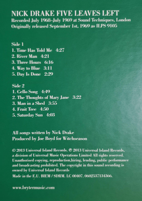 Nick Drake : Five Leaves Left (LP, Ltd, RE, RM, 180 + Box)