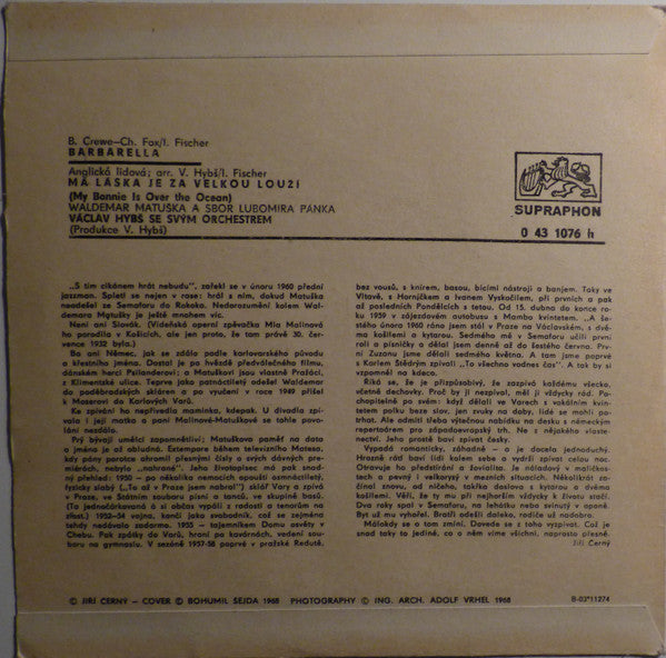 Waldemar Matuška : Barbarella / Má Láska Je Za Velkou Louží (7", Mono)