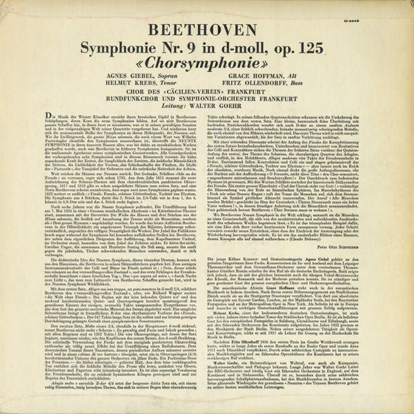 Ludwig van Beethoven / Cäcilien-Chor Frankfurt / Radio-Sinfonie-Orchester Frankfurt / Walter Goehr : Symphonie Nr. 9 In D-moll Chorsymphonie (LP, Mono)