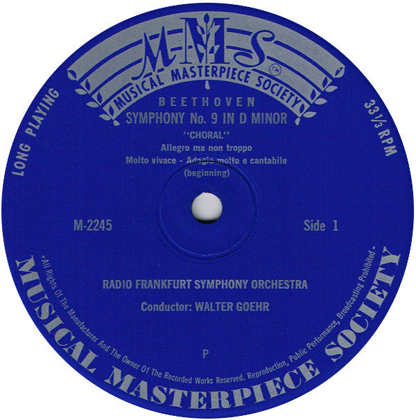 Ludwig van Beethoven / Cäcilien-Chor Frankfurt / Radio-Sinfonie-Orchester Frankfurt / Walter Goehr : Symphonie Nr. 9 In D-moll Chorsymphonie (LP, Mono)
