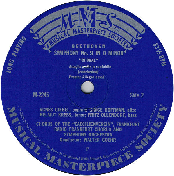 Ludwig van Beethoven / Cäcilien-Chor Frankfurt / Radio-Sinfonie-Orchester Frankfurt / Walter Goehr : Symphonie Nr. 9 In D-moll Chorsymphonie (LP, Mono)