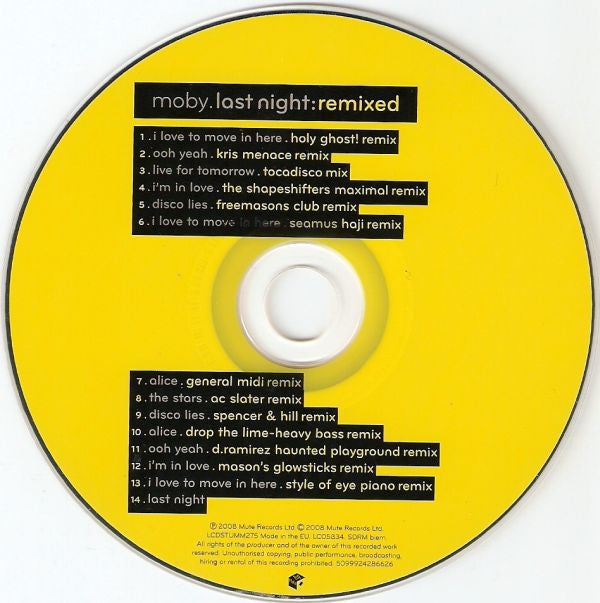 Moby : Last Night : Remixed (CD, Mixed)