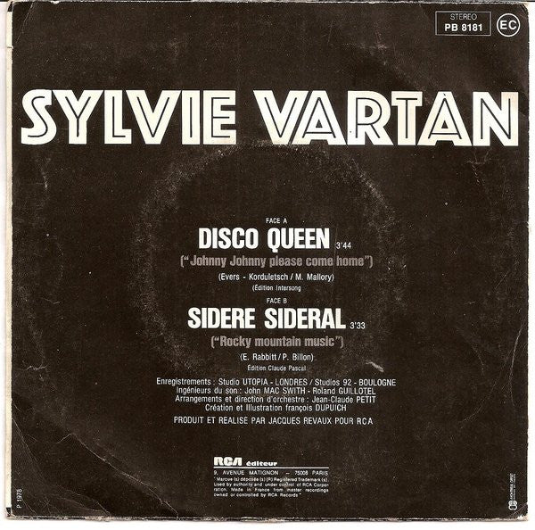 Sylvie Vartan : Disco Queen / Sidéré Sidéral (7", Single, Mou)