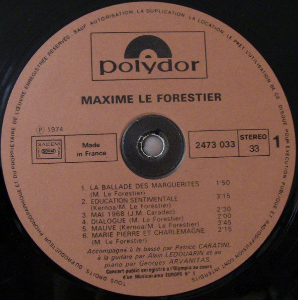 Maxime Le Forestier : Enregistrement Public (LP, Album, RE)