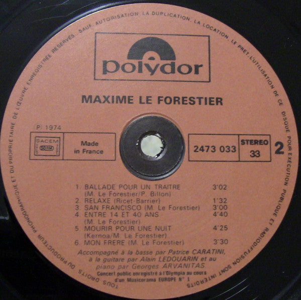 Maxime Le Forestier : Enregistrement Public (LP, Album, RE)