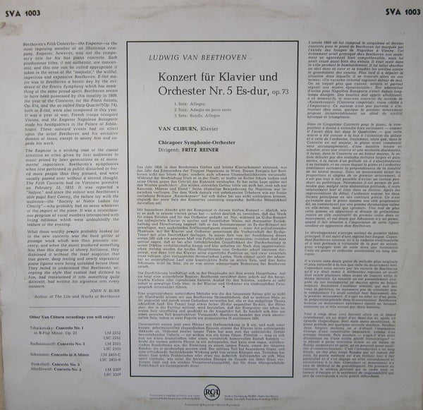 Van Cliburn, Fritz Reiner, Chicago Symphony Orchestra - Ludwig van Beethoven : "Emperor" Concerto (LP, Album)