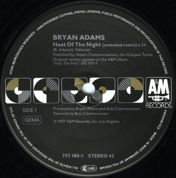 Bryan Adams : Heat Of The Night (12", Maxi)