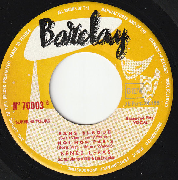 Renée Lebas Accompagnée Par Jimmy Walter Et Son Orchestre : 2 - Ne Te Retourne Pas (7", EP)
