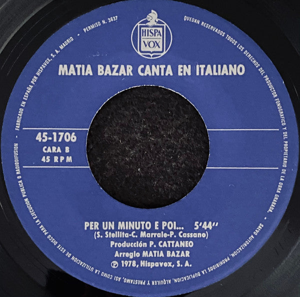 Matia Bazar : Canta En Español · Solo Tu (7", Single)