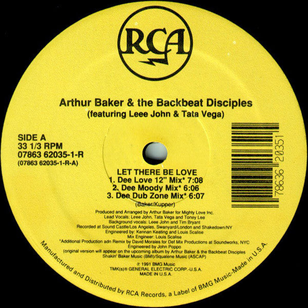 Arthur Baker And The Backbeat Disciples Featuring Leee John & Tata Vega : Let There Be Love (12")