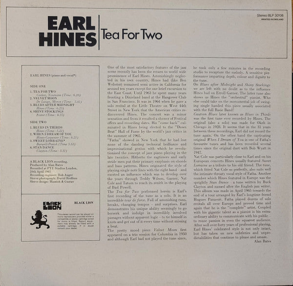 Earl Hines : Tea For Two (LP, Album, RE)