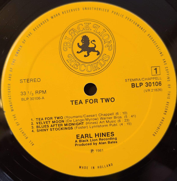 Earl Hines : Tea For Two (LP, Album, RE)