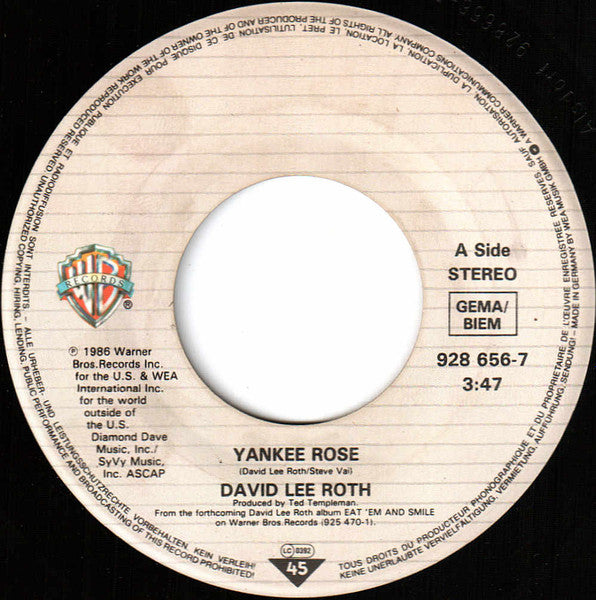 David Lee Roth : Yankee Rose (7", Single)