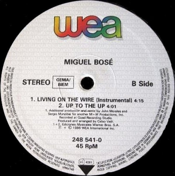 Miguel Bosé : Living On The Wire (12", Maxi)