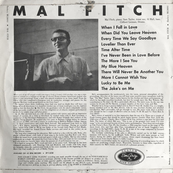Mal Fitch : Mal Fitch (LP, Album, Mono)