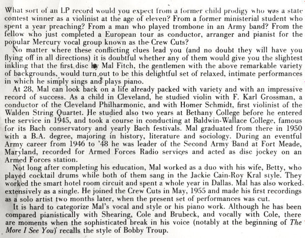 Mal Fitch : Mal Fitch (LP, Album, Mono)