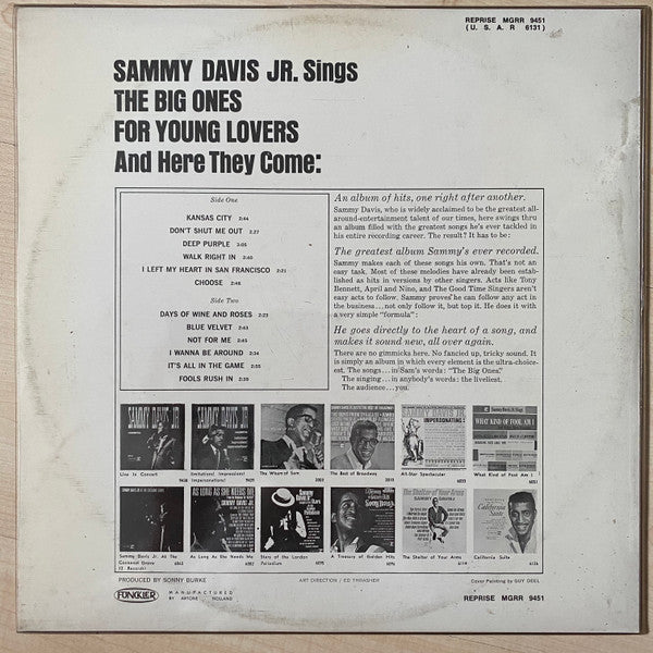 Sammy Davis Jr. : Sings The Big Ones For Young Lovers (LP, Album, Mono)