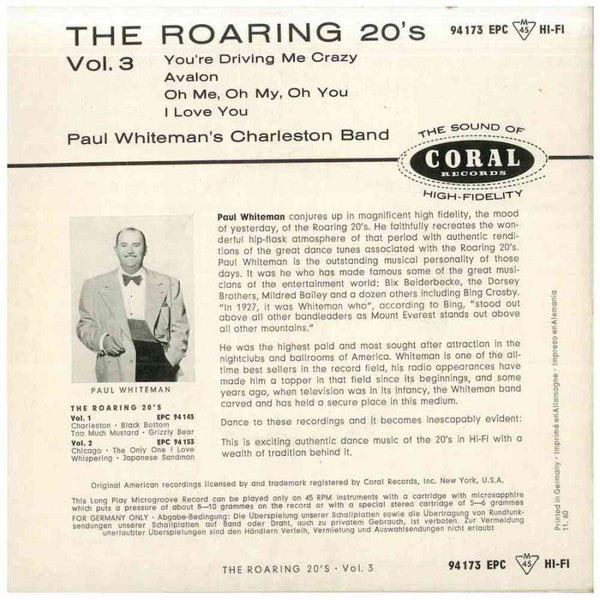 Paul Whiteman's Charleston Band : The Roaring 20's Vol. 3 (7", EP, Mono)