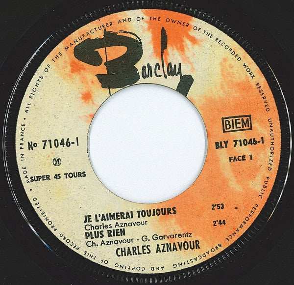 Charles Aznavour : Je L'Aimerai Toujours (7", EP)