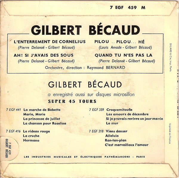 Gilbert Bécaud : L'enterrement De Cornelius (7", EP)