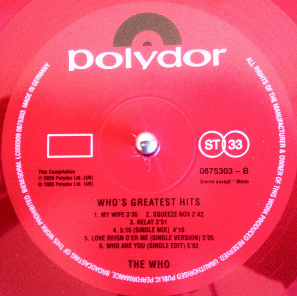 The Who : Who's Greatest Hits (LP, Comp, Mono, Ltd, RE, RM, Red)
