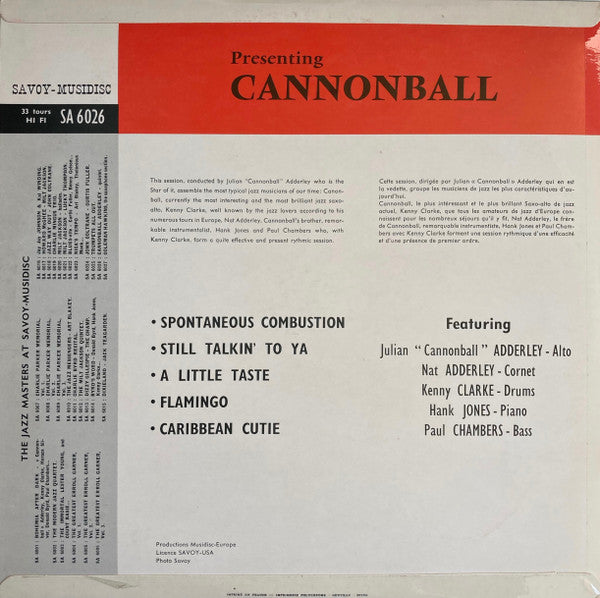 Cannonball Adderley : Presenting Cannonball (LP, Album, Mono, RE)