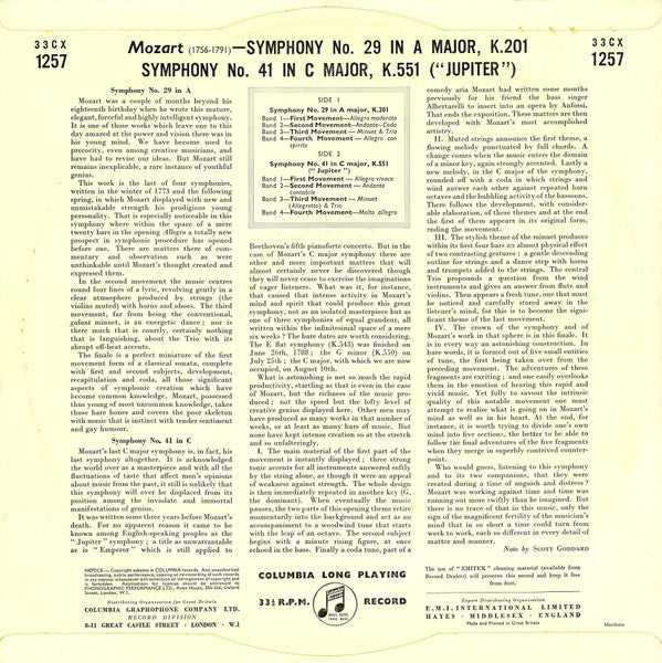 Wolfgang Amadeus Mozart - Otto Klemperer Conducting The Philharmonia Orchestra : Symphony No. 29 In A Major, K.201 / Symphony No. 41 In C Major, K. 551 ("Jupiter") (LP, Album, Mono)