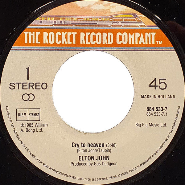 Elton John : Cry To Heaven (7", Single)