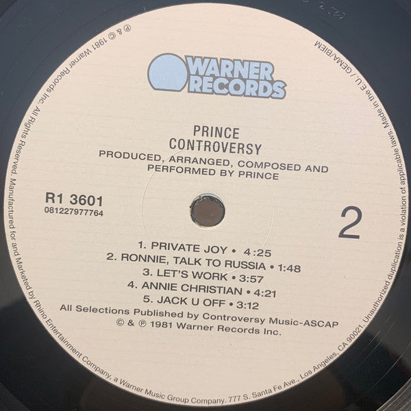 Prince : Controversy (LP, Album, RE, RP, 180)