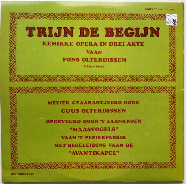 't Zaankkoer "Maasvogels", Avantikapel : Trijn De Begijn. Kemikke Opera. (LP, Album)