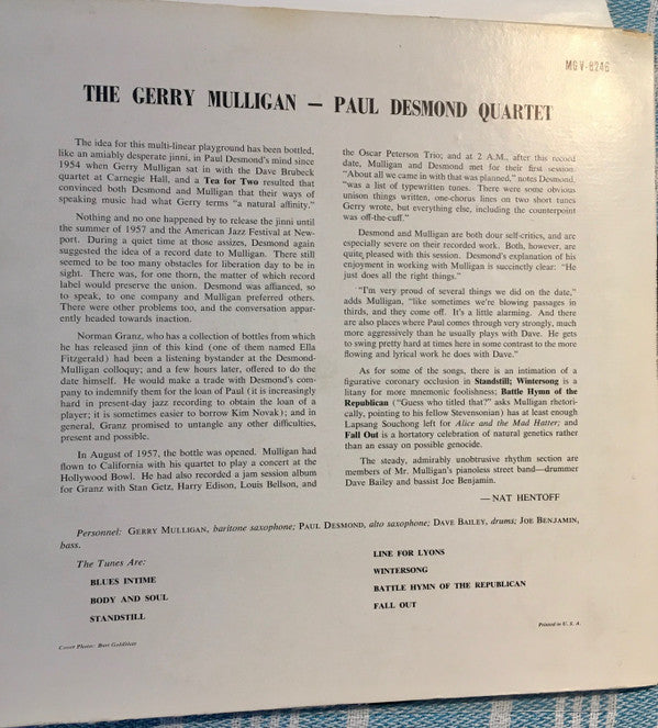 Gerry Mulligan - Paul Desmond Quartet : Gerry Mulligan - Paul Desmond Quartet (LP, Album, Mono)