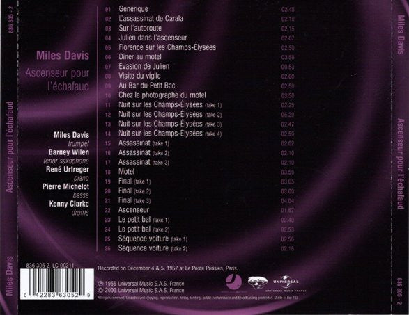 Miles Davis : Ascenseur Pour L'Échafaud (Lift To The Scaffold) Original Soundtrack - Complete Recordings (CD, Album, RE, RM)