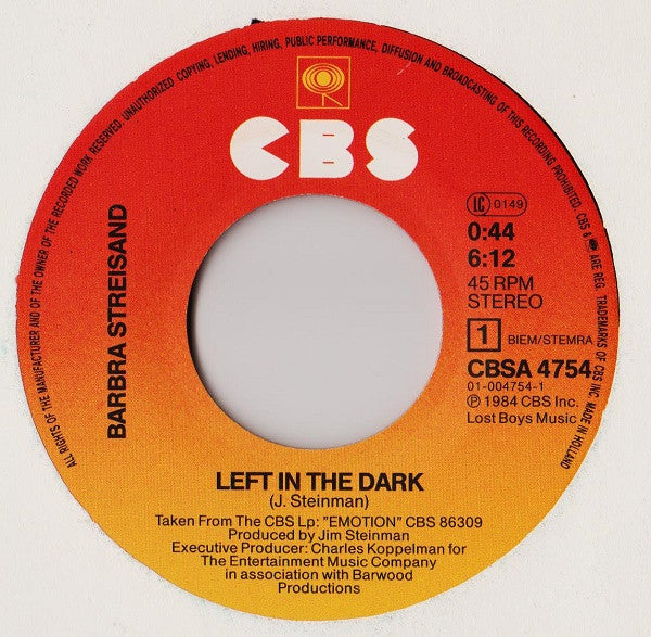 Barbra Streisand : Left In The Dark (7", Single)