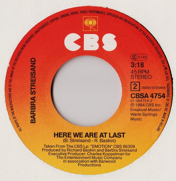 Barbra Streisand : Left In The Dark (7", Single)