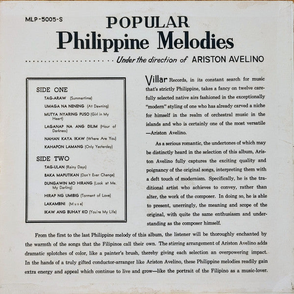 Ariston Avelino : Popular Philippine Melodies (LP)